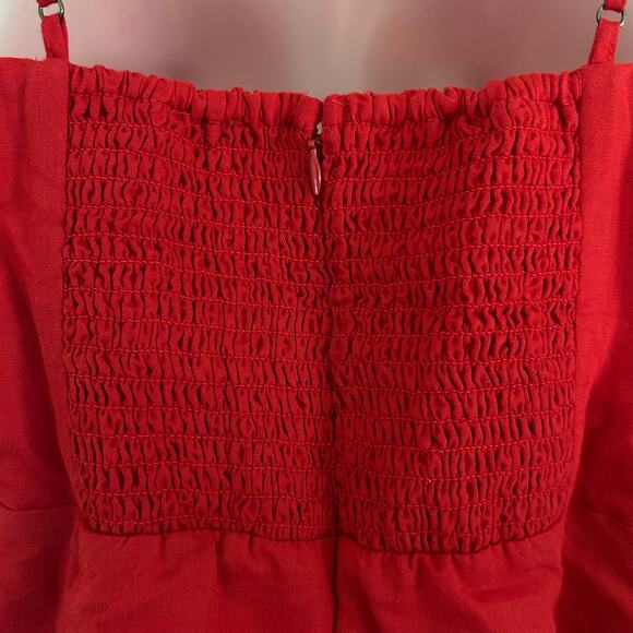 Madewell Ruched Square Neck Linen Cotton Smocked Back Red Lined Tank 2 New - Picture 8 of 12